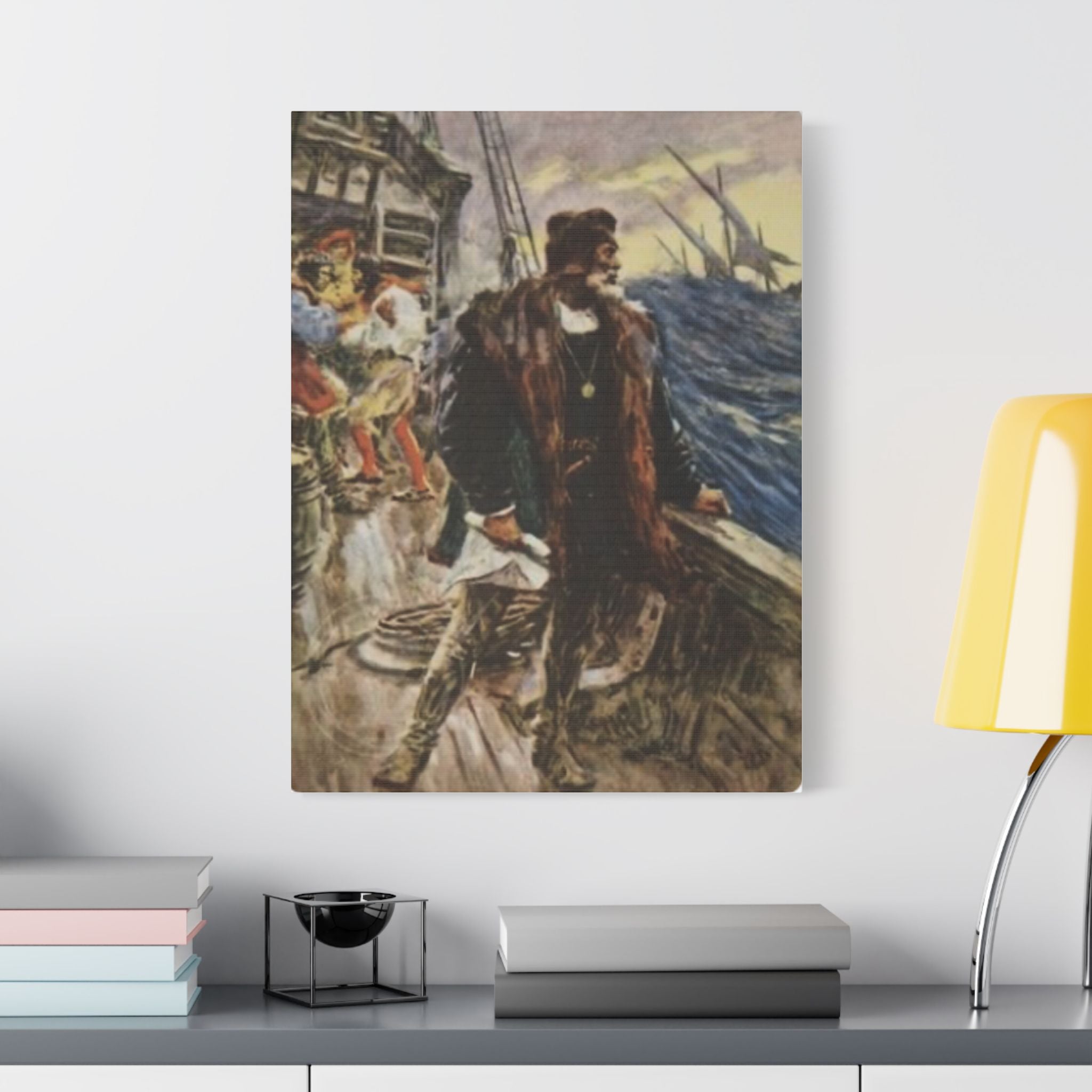 Stretched Satin Canvas Print — Inspired by Voyage of Columbus Vintage Artwork