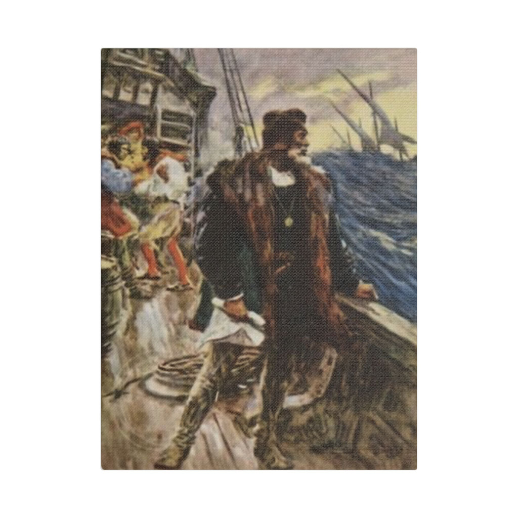 Stretched Satin Canvas Print — Inspired by Voyage of Columbus Vintage Artwork