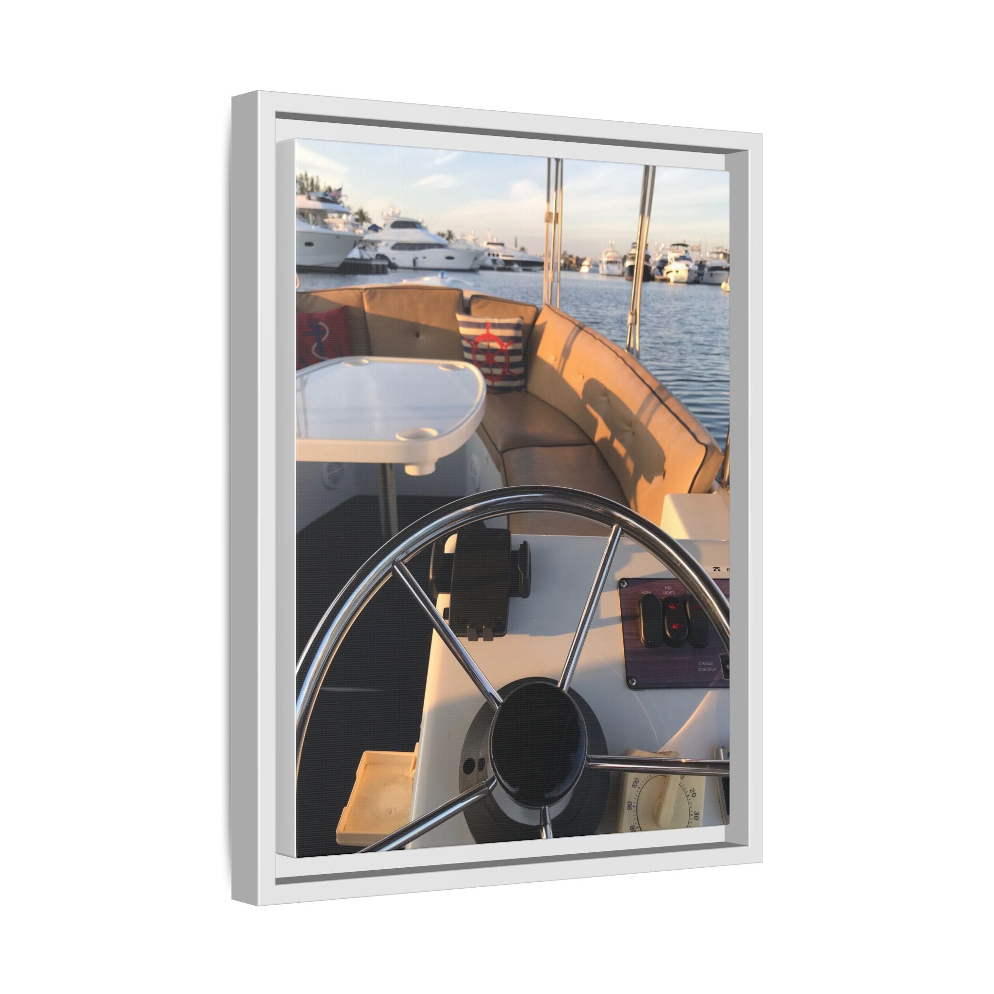Boat Helm Framed Canvas Print — Seaside Harbor Nautical Wall Art